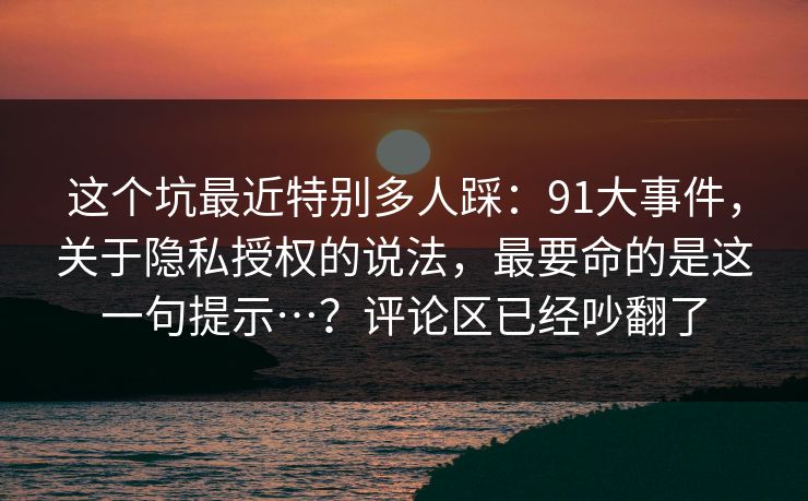 这个坑最近特别多人踩：91大事件，关于隐私授权的说法，最要命的是这一句提示…？评论区已经吵翻了